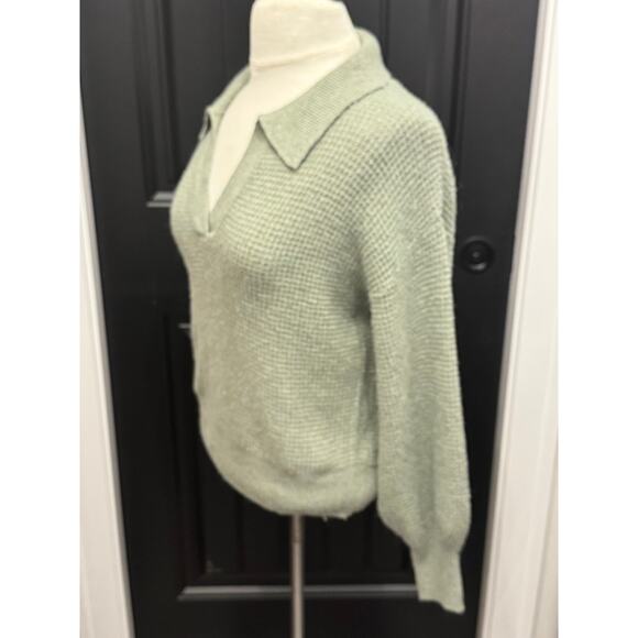 Pink Rose Sage Green Waffle Knit Sweater Top Collar Size Small - Picture 4 of 9